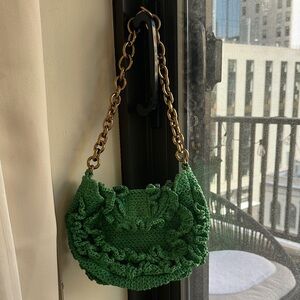 Zara Green Crochet Shoulder Bag with Chain Strap